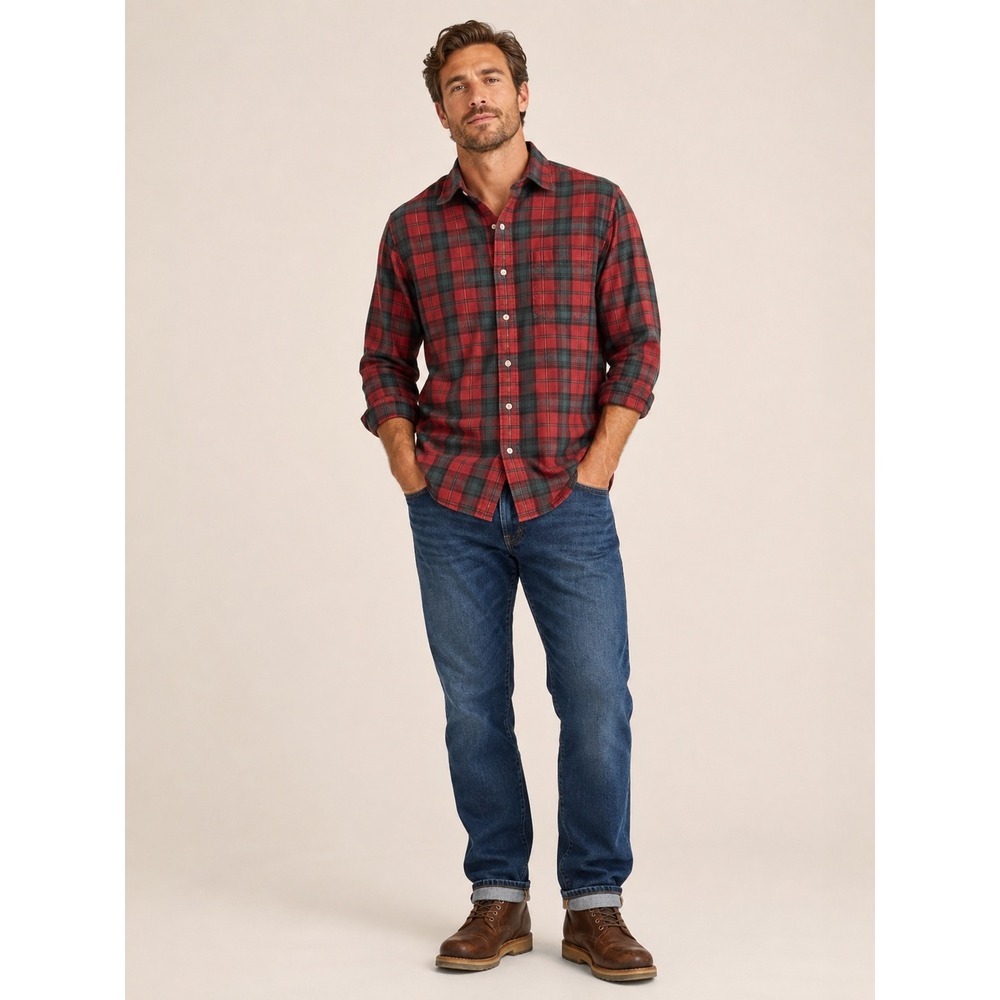 LL Bean Rangeley Flannel Shirt Mens Medium Red Green Plaid Cotton Wool 2727